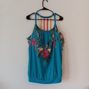 LANE BRYANT CACIQUE Swim Tropical BLOUSON TANKINI TOP NO WIRE BRA Plus SIZE 20